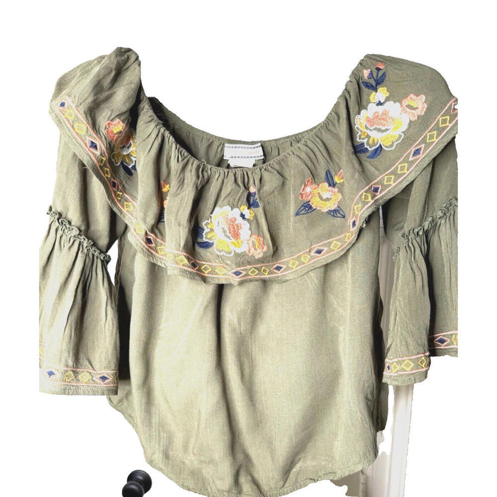 Flying Tomato Womens Boho Peasant Top Sz M Floral  Lightweight Blouse